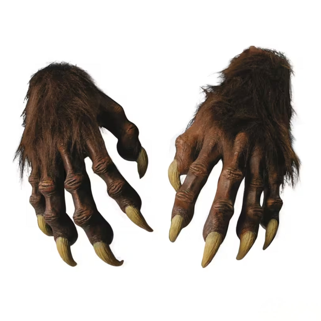 Werewolf paw gloves with claws on a white background