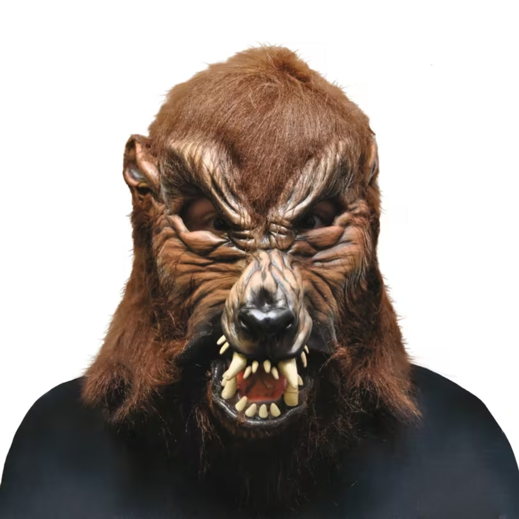 Latex Werewolf Mask with Moveable Mouth and Faux Fur Hood