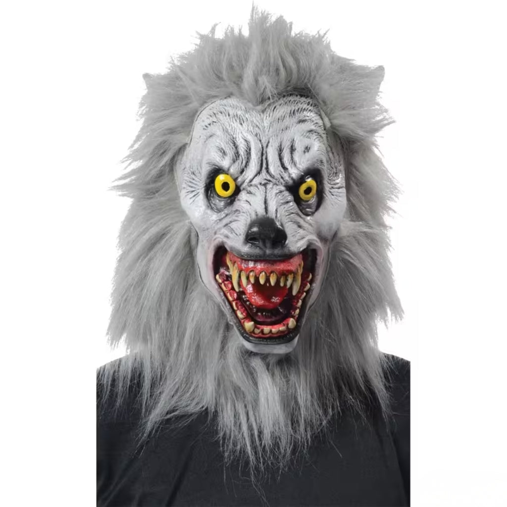 Albino Werewolf Adult Mask with Fur and Realistic Teeth