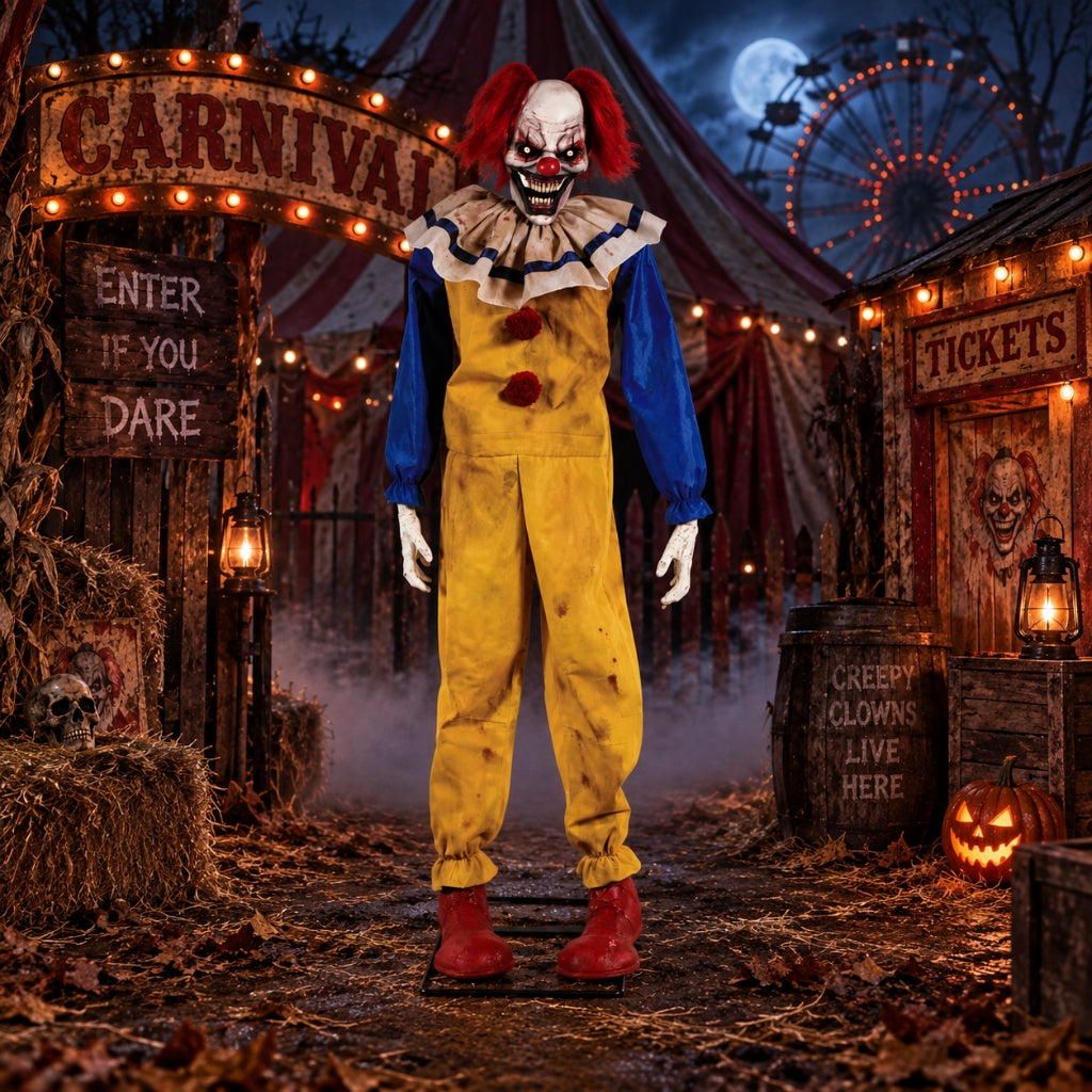 5ft Animated Twitching Clown with Light-Up Eyes and Sound