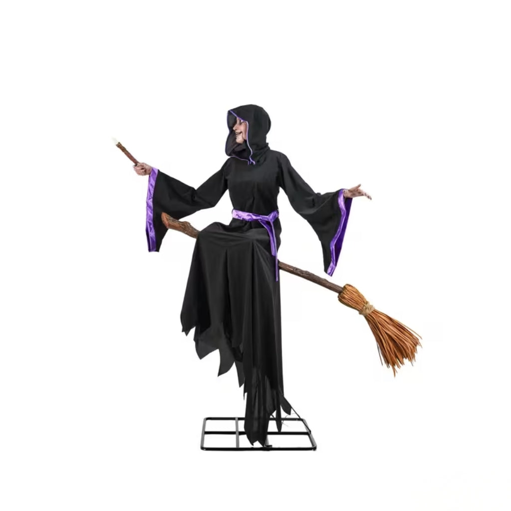 8ft Animated Hovering Witch with Broom and Wand