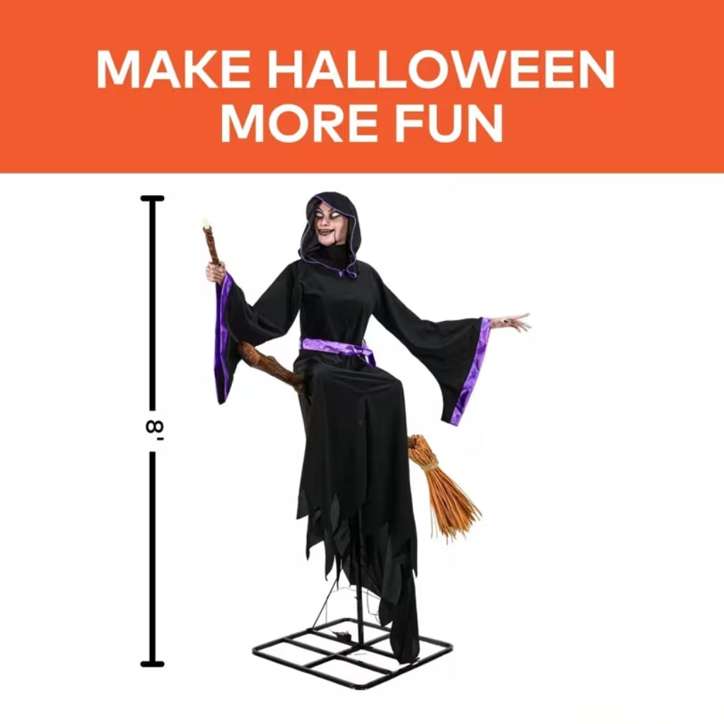 8ft Animated Hovering Witch with Broom and Wand