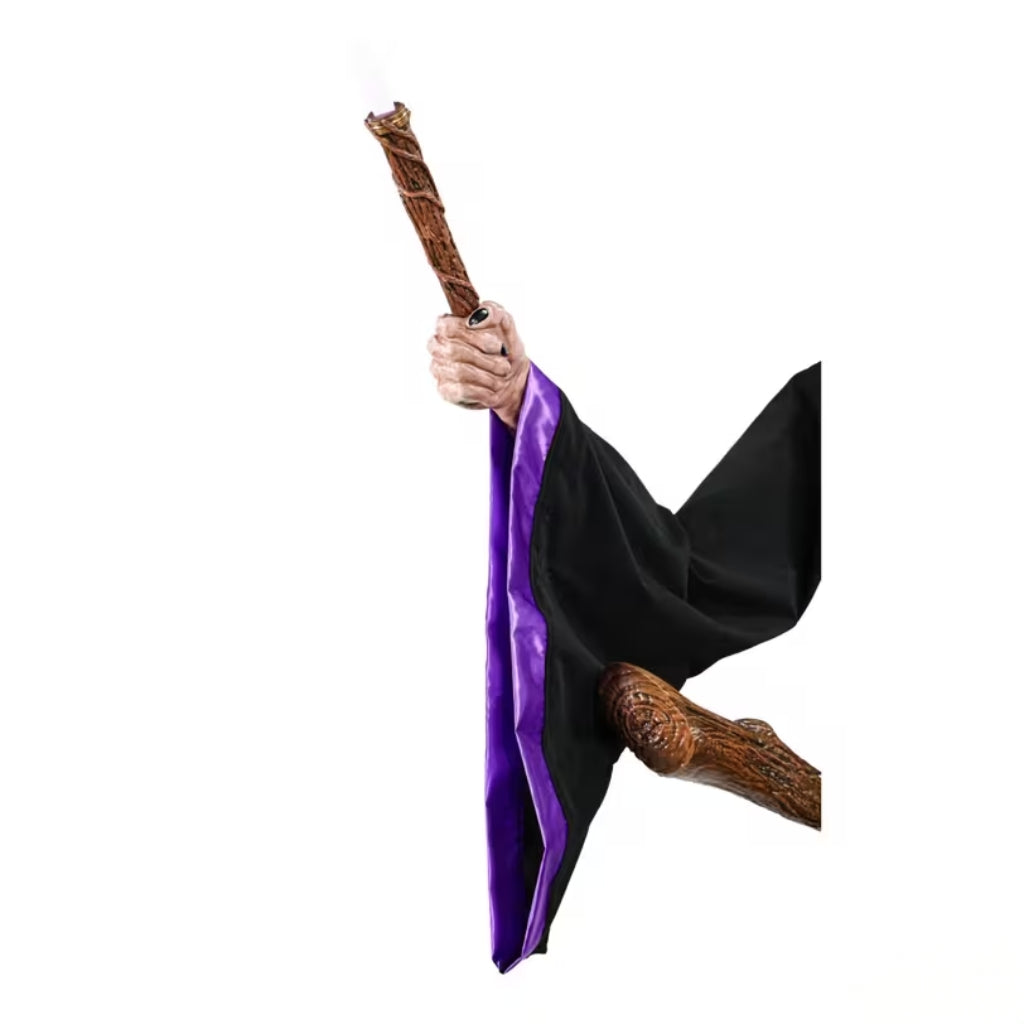 8ft Animated Hovering Witch with Broom and Wand
