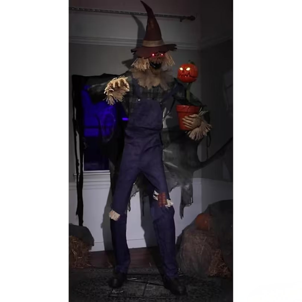 7ft Animated Rotten Harvester Scarecrow with Light-Up Eyes