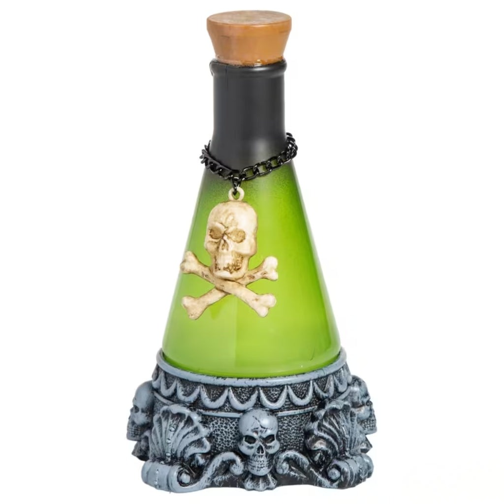 12" Light-Up Green Potion Bottle with Skull Decoration