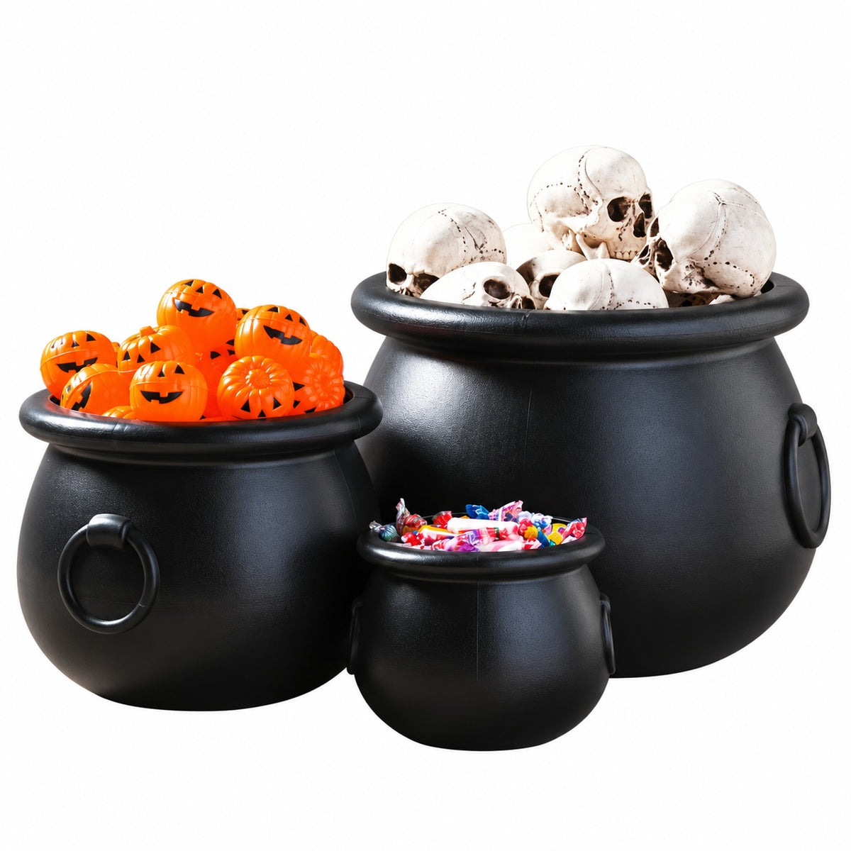 Black Cauldron Halloween Decorations - Set of 3