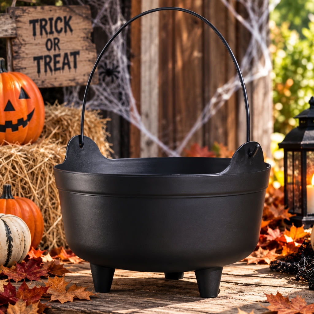 9" Black Plastic Kettle Halloween Decoration