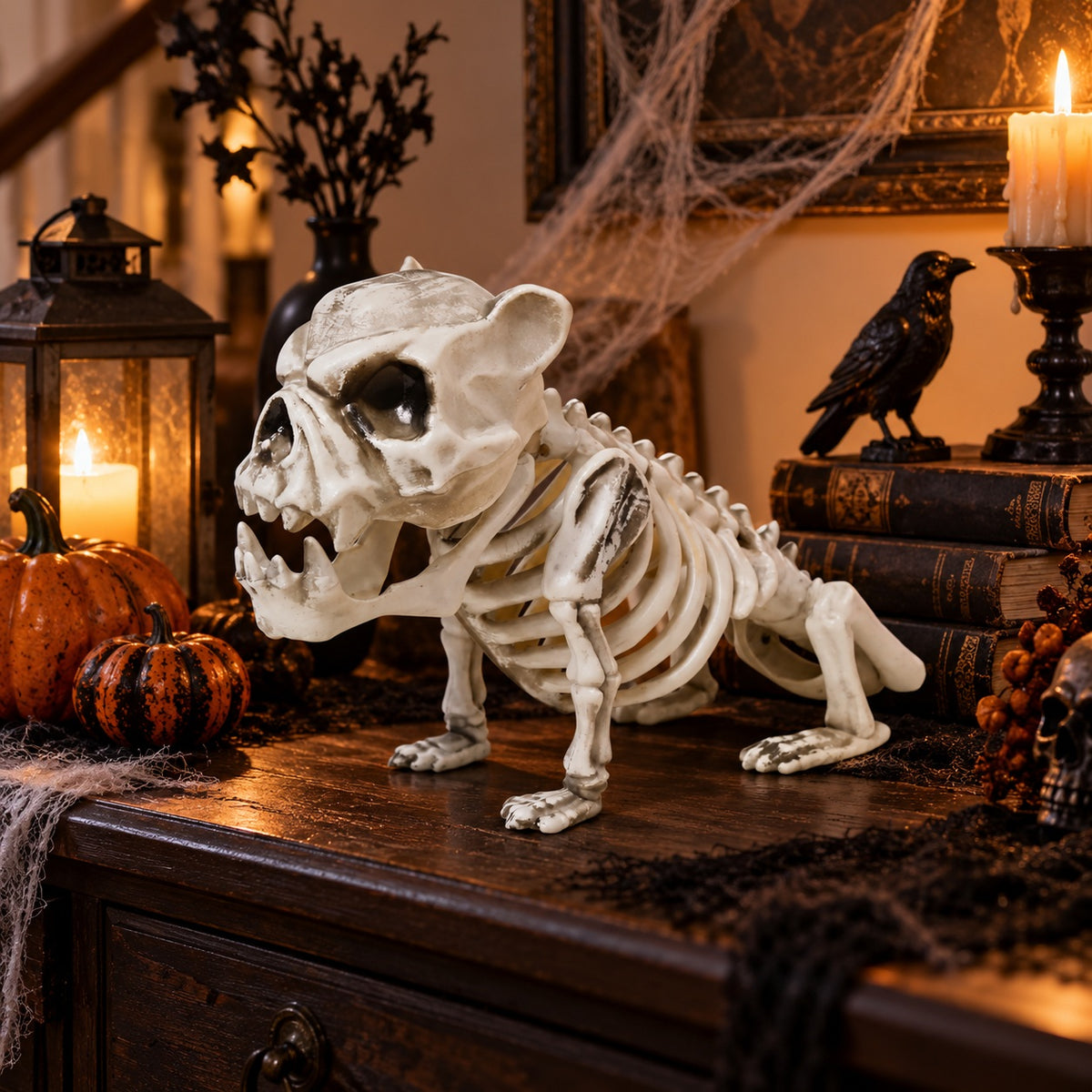 13" Plastic Skele-Bulldog Halloween Decoration