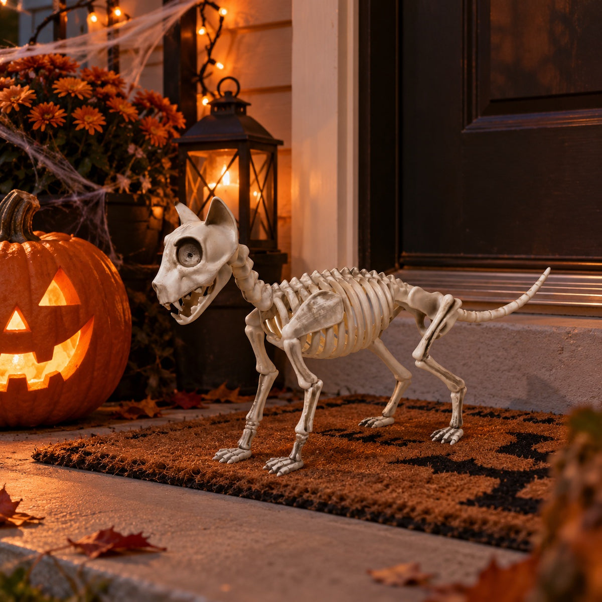 13" White Plastic Bulldog Skeleton Halloween Decoration