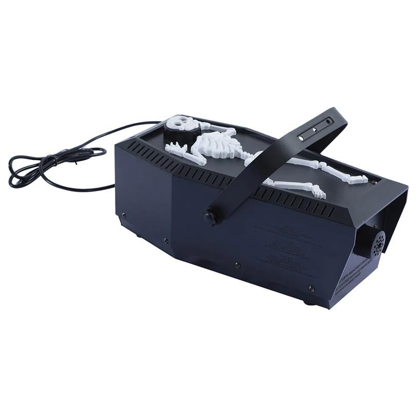 Black fog machine with skeleton design on a white background