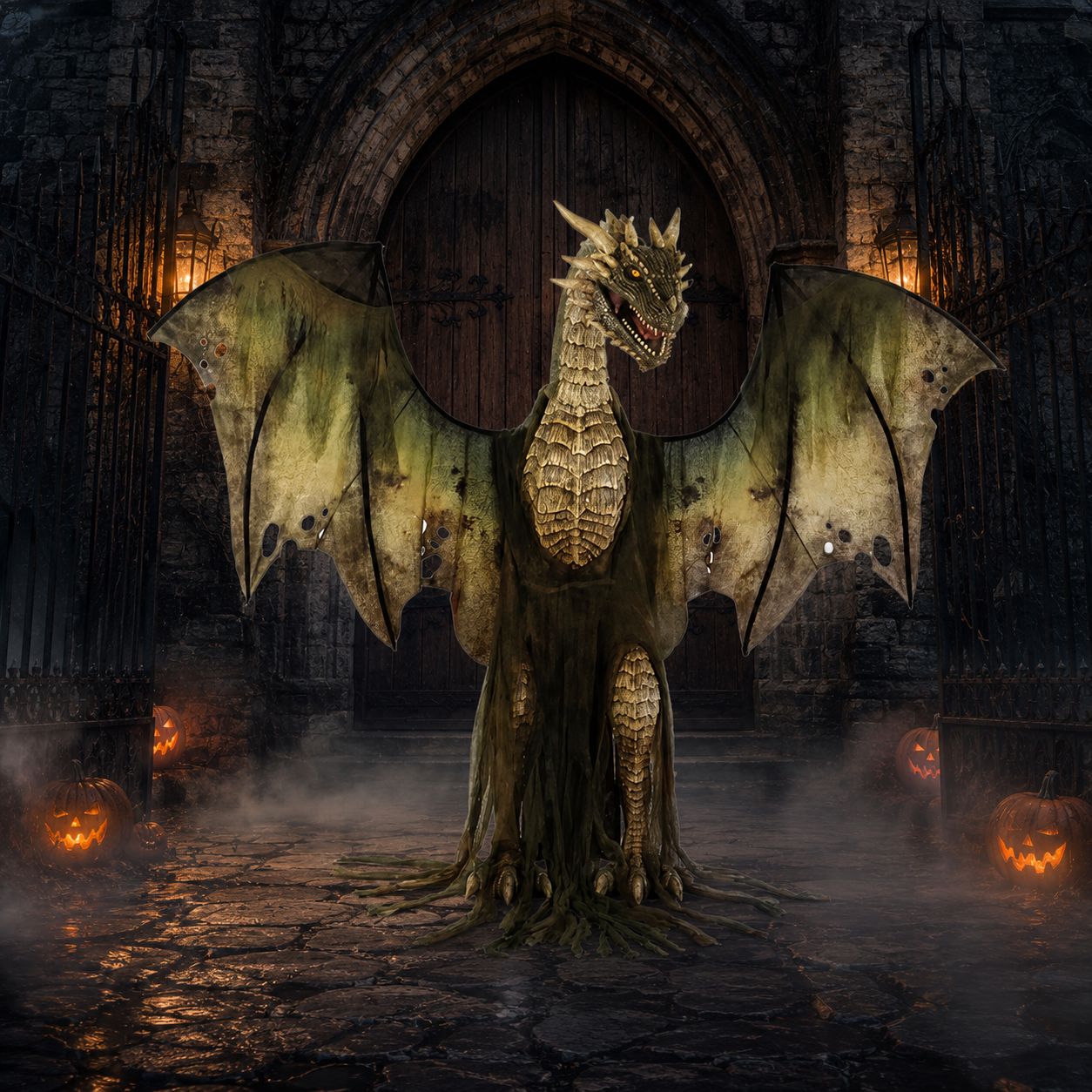 Animated Dark Forest Dragon - 7ft Light-Up Halloween Decoration