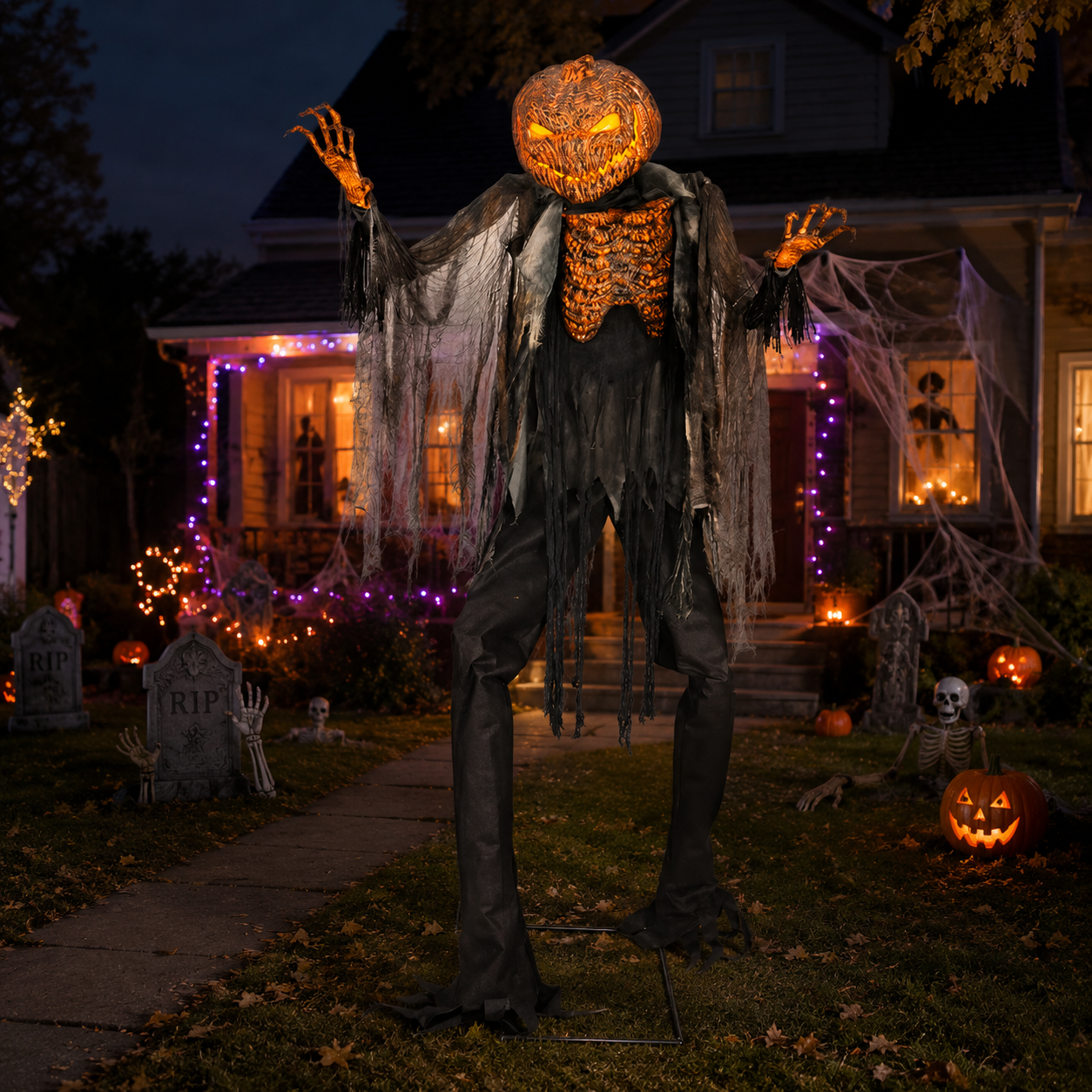 7ft Animated Scorched Scarecrow Light-Up Halloween Decoration