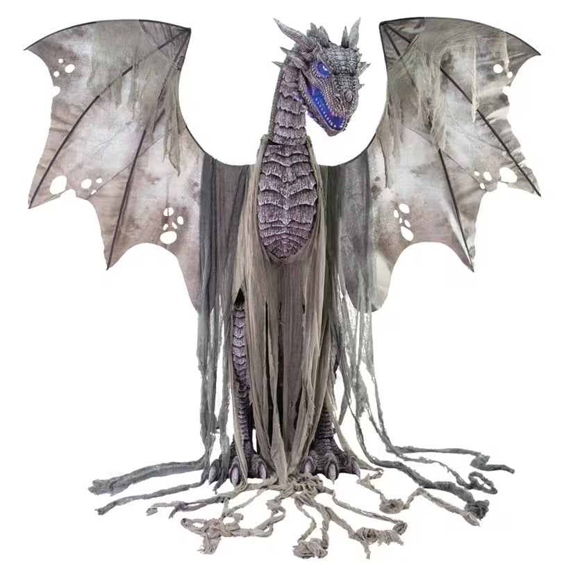 Fantasy dragon figure with detailed scales and wings on a white background