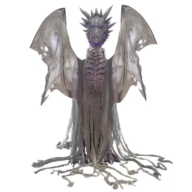 Fantasy dragon figurine with detailed scales and wings on a white background