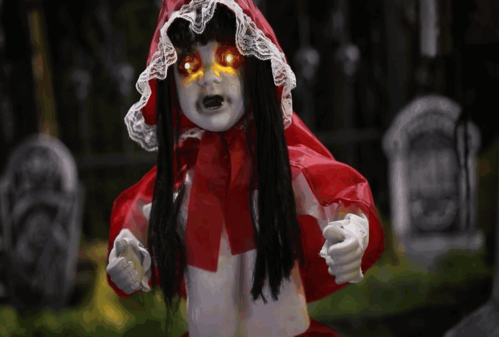 2.9ft Animated Creepy Standing Girl with Light-Up Eyes and Sound