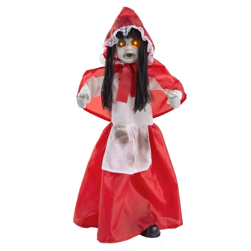 2.9ft Animated Creepy Standing Girl with Light-Up Eyes and Sound