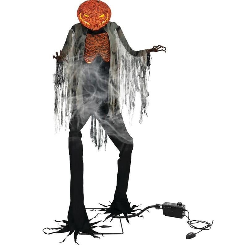 Halloween decoration of a ghost with a pumpkin head on a white background