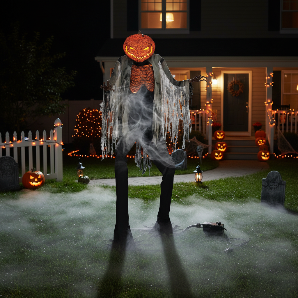 Animated Scorched Scarecrow with Fog Machine - 7ft Halloween Decoration