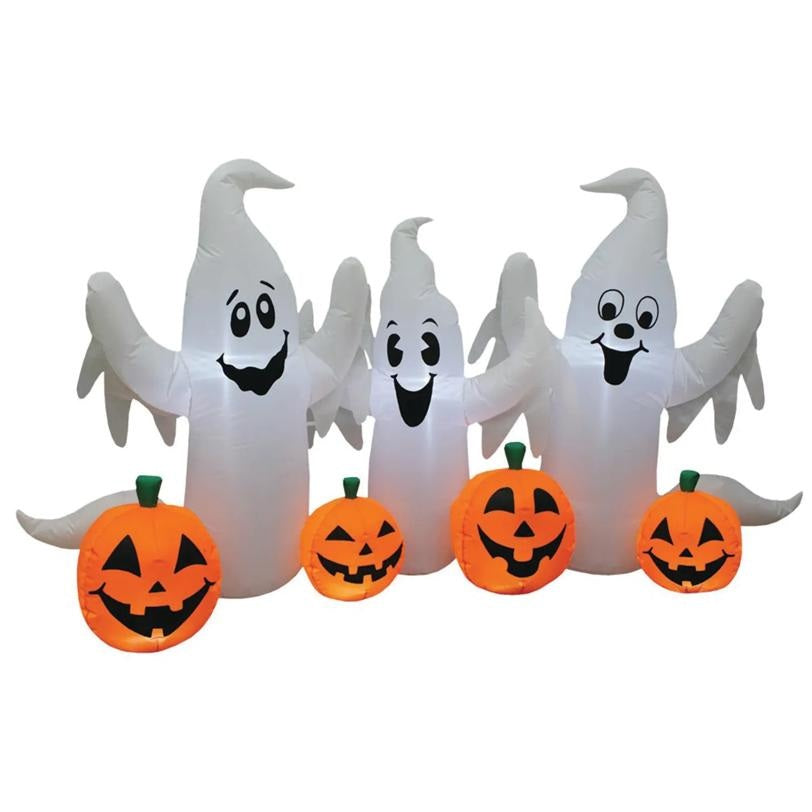 Set of inflatable ghosts and pumpkins for Halloween on a white background