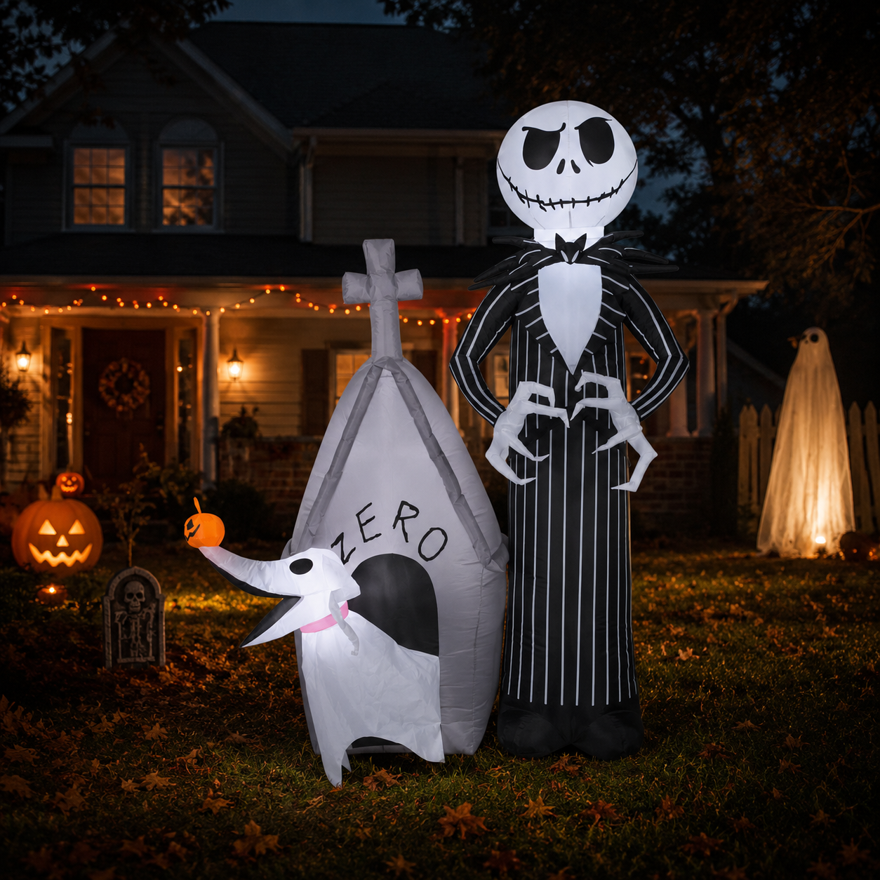 5ft Nightmare Before Christmas Jack Skellington & Zero Inflatable Yard Decoration