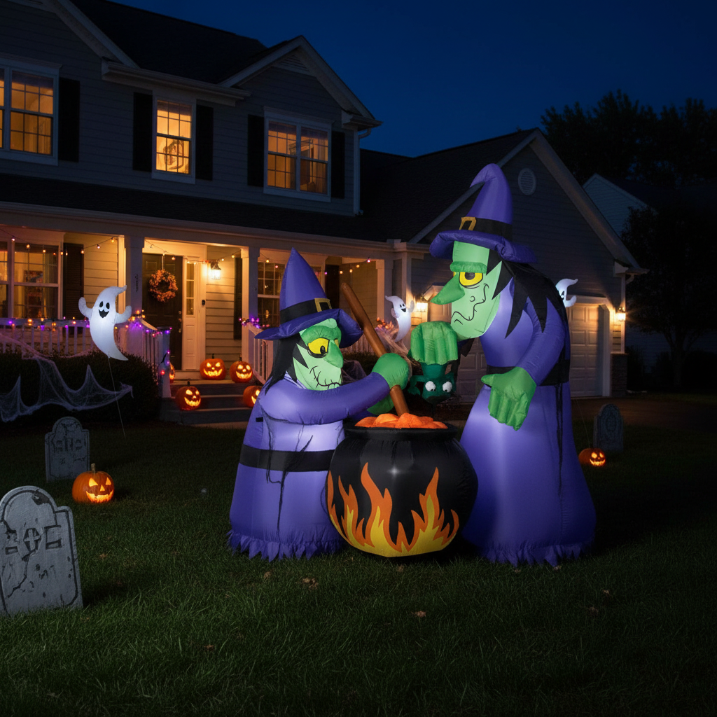 Double Bubble Witches With Cauldron Inflatable Decoration