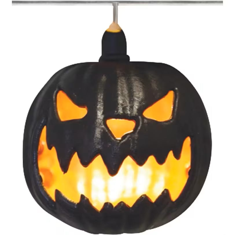 Light-Up Black Pumpkin Jack-o-Lantern Garland - 40"