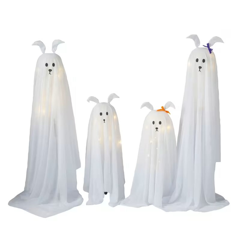 Light-Up Standing Ghostly Dogs Halloween Decoration Set - 3.5ft to 5ft, Set of 4
