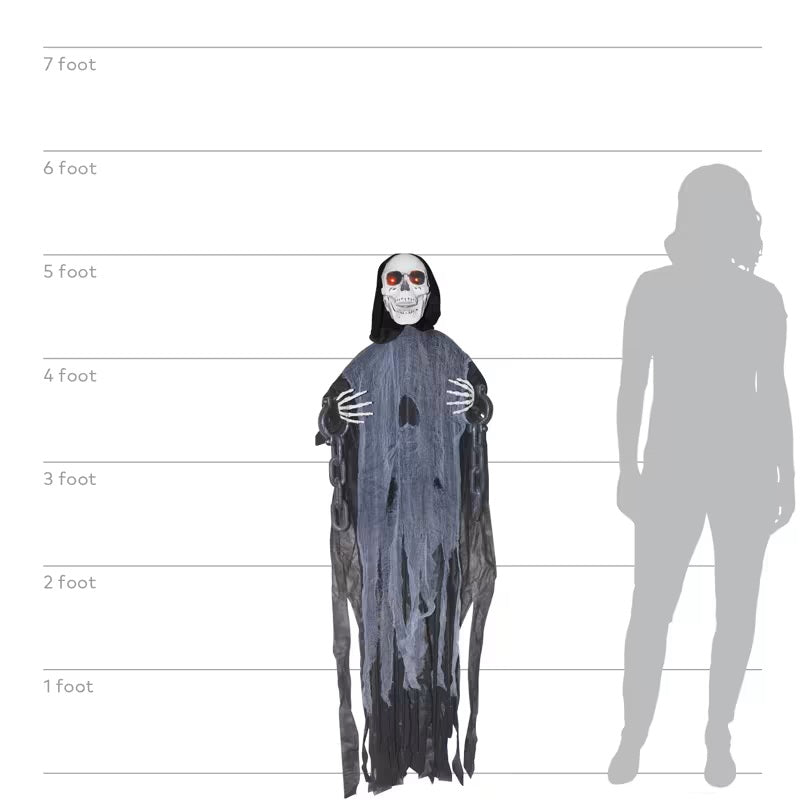 Animated Light-Up Hanging Ghost Skeleton in Chains - 5ft Halloween Decoration