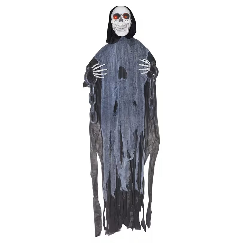 Animated Light-Up Hanging Ghost Skeleton in Chains - 5ft Halloween Decoration