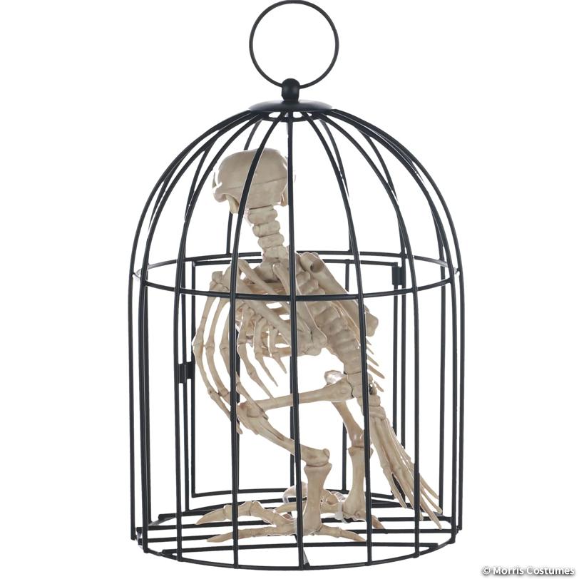 Skeleton Crow in a Cage Halloween Prop