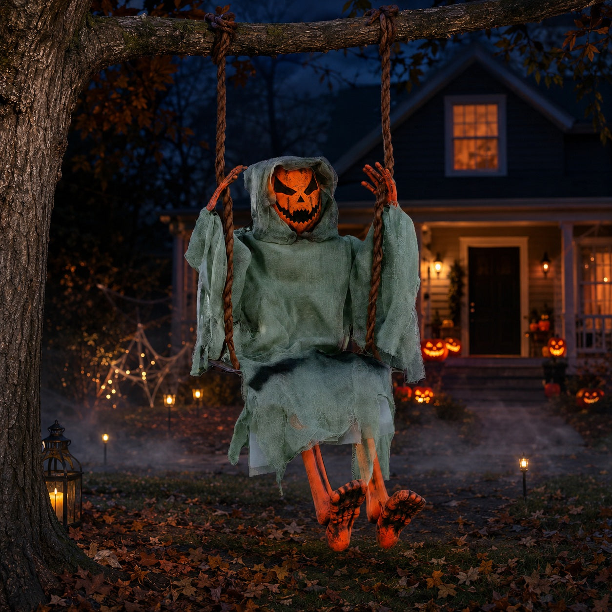 3ft Hanging Dead Pumpkin Reaper on Swing