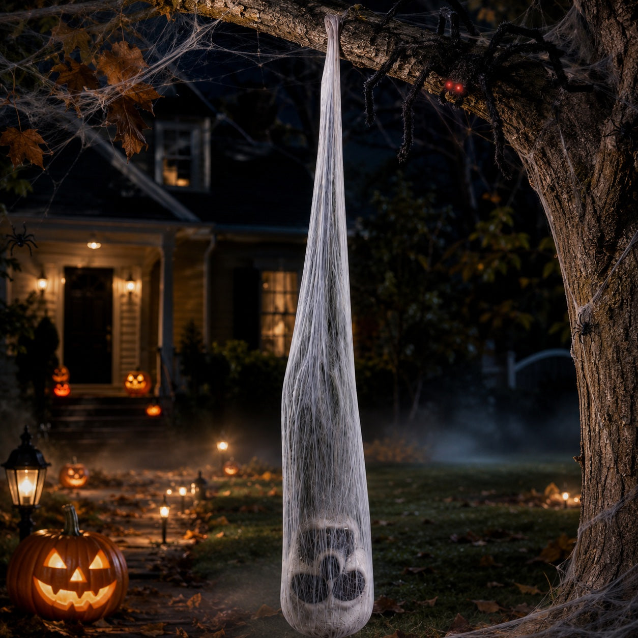 36" Hanging Skull in Spider Cocoon Halloween Decoration