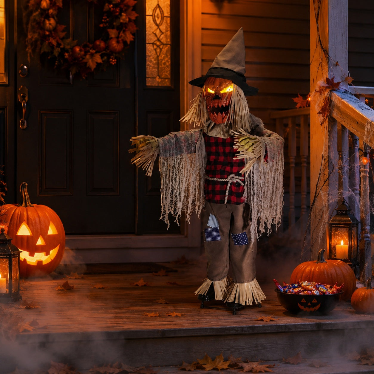 3ft Twitching Scarecrow Animated Prop with Light-Up Eyes