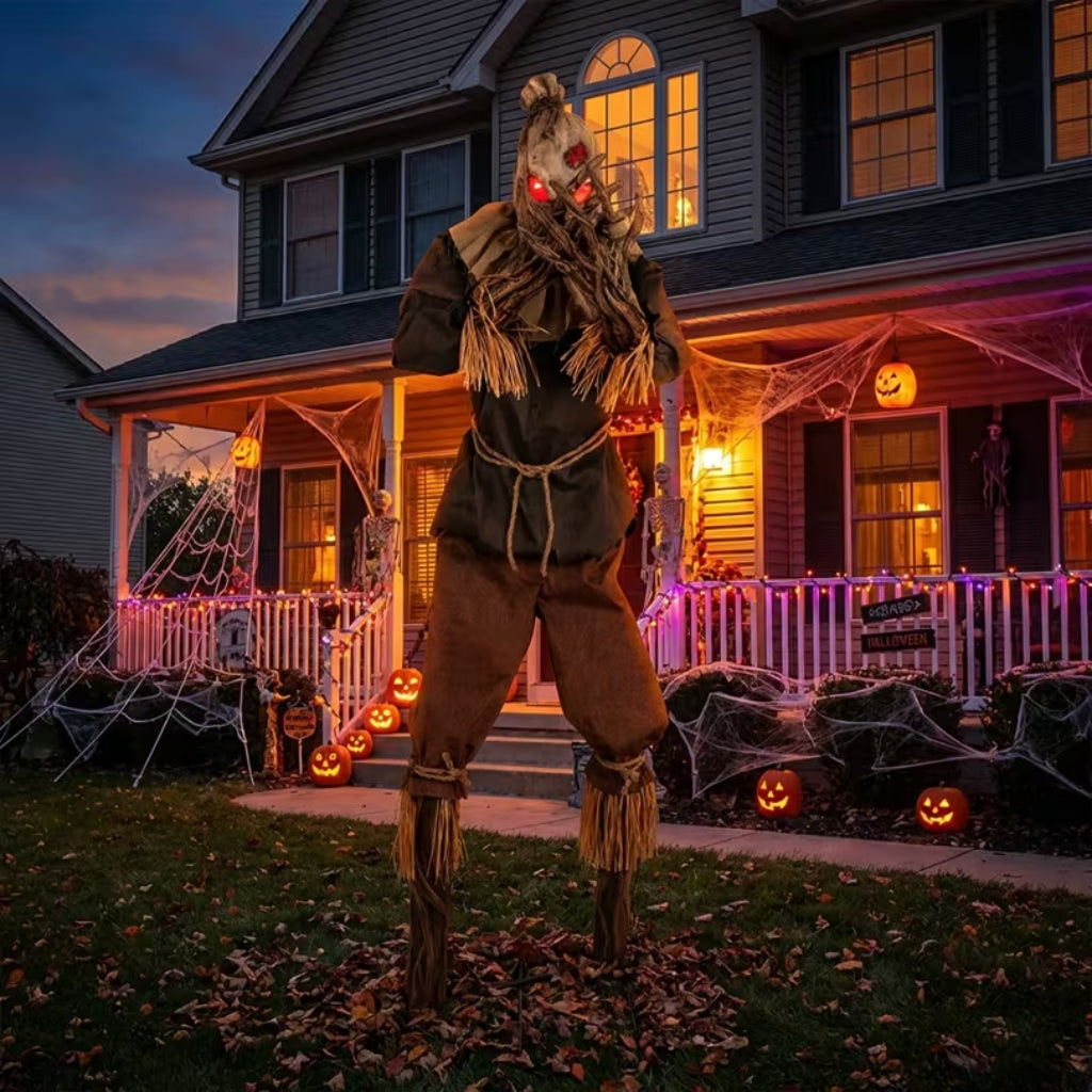 7ft Animated Grim Stalker Scarecrow with Glowing Eyes