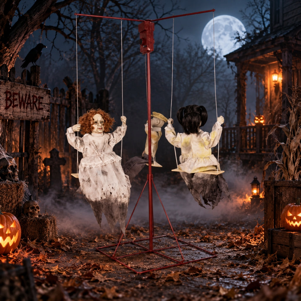 6ft Animated Ghostly Go Round Swinging Victorian Dolls with Sound