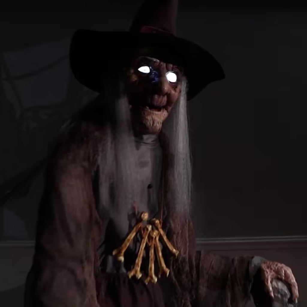 Animated Crone Witch Prop with Servo-Motor and LED Eyes