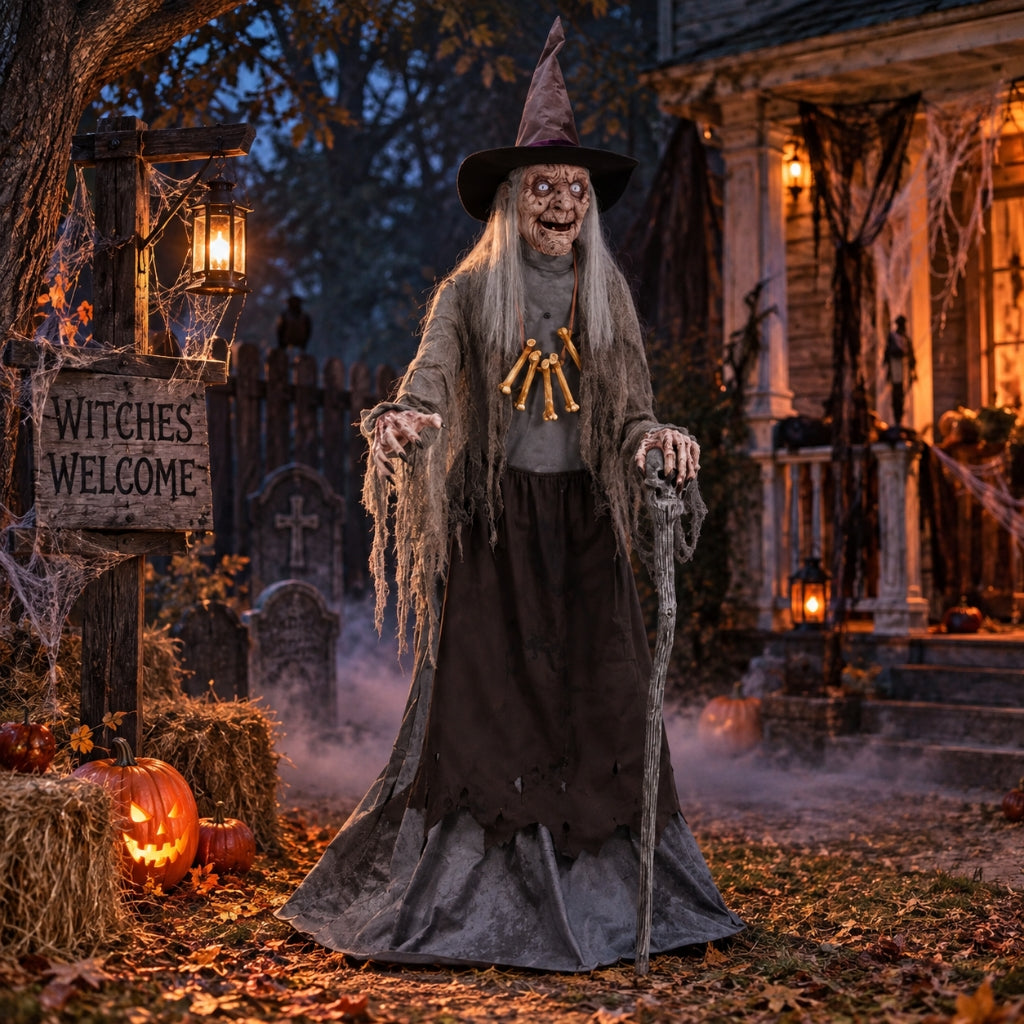 Animated Crone Witch Prop with Servo-Motor and LED Eyes