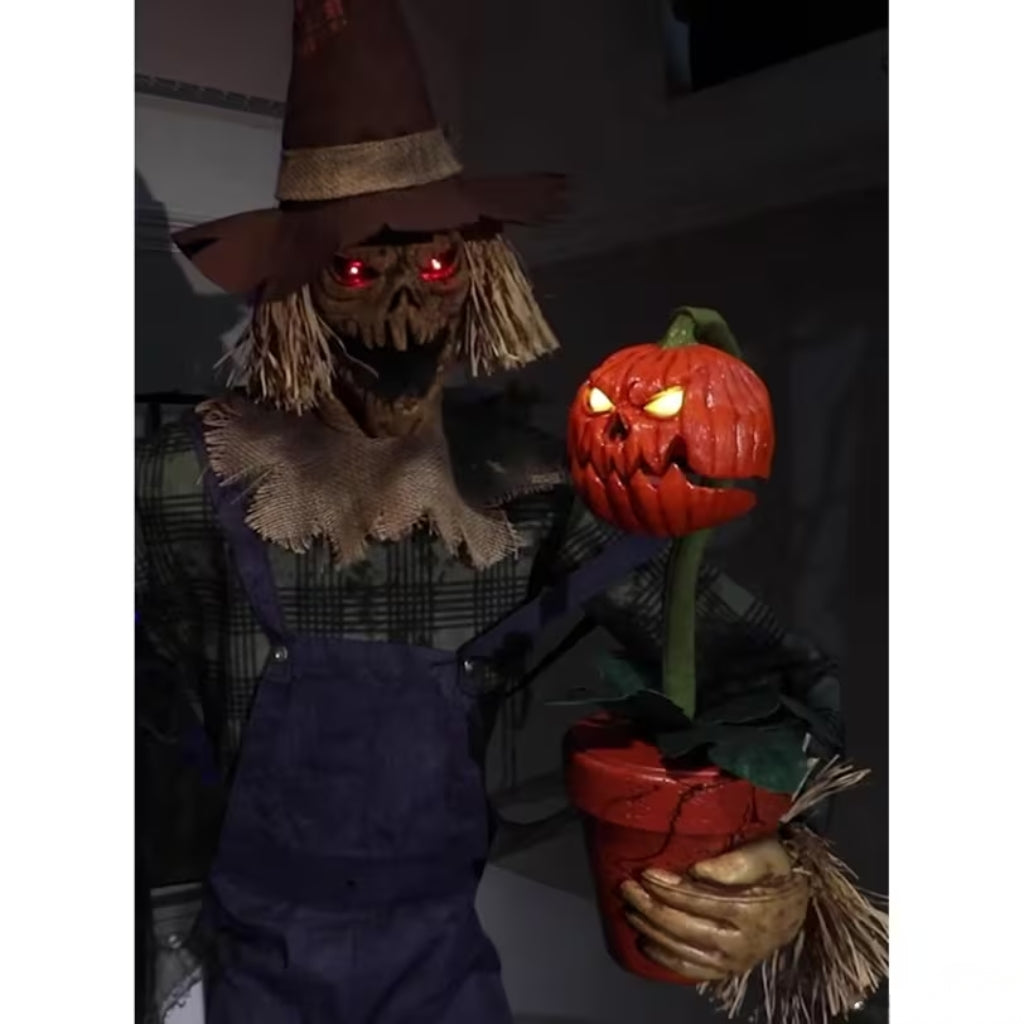 7ft Animated Rotten Harvester Scarecrow with Light-Up Eyes