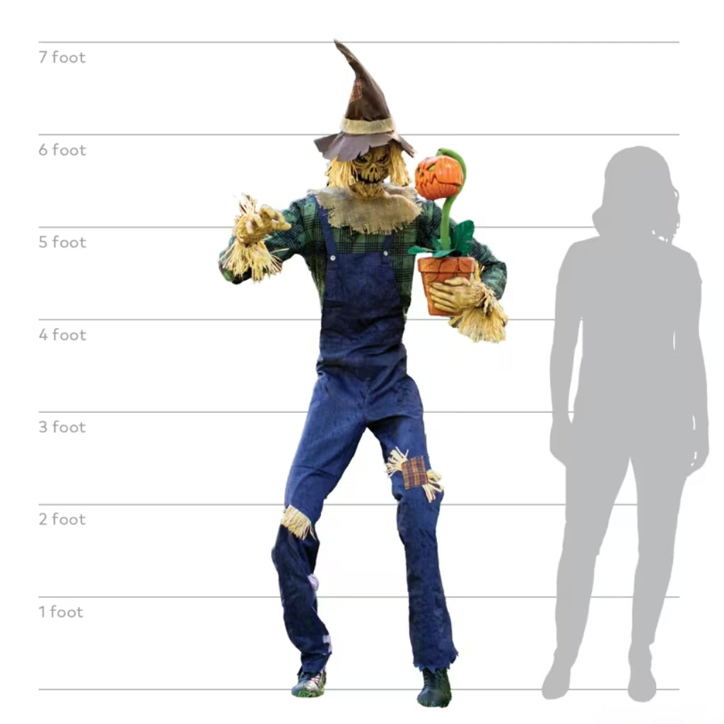 7ft Animated Rotten Harvester Scarecrow with Light-Up Eyes