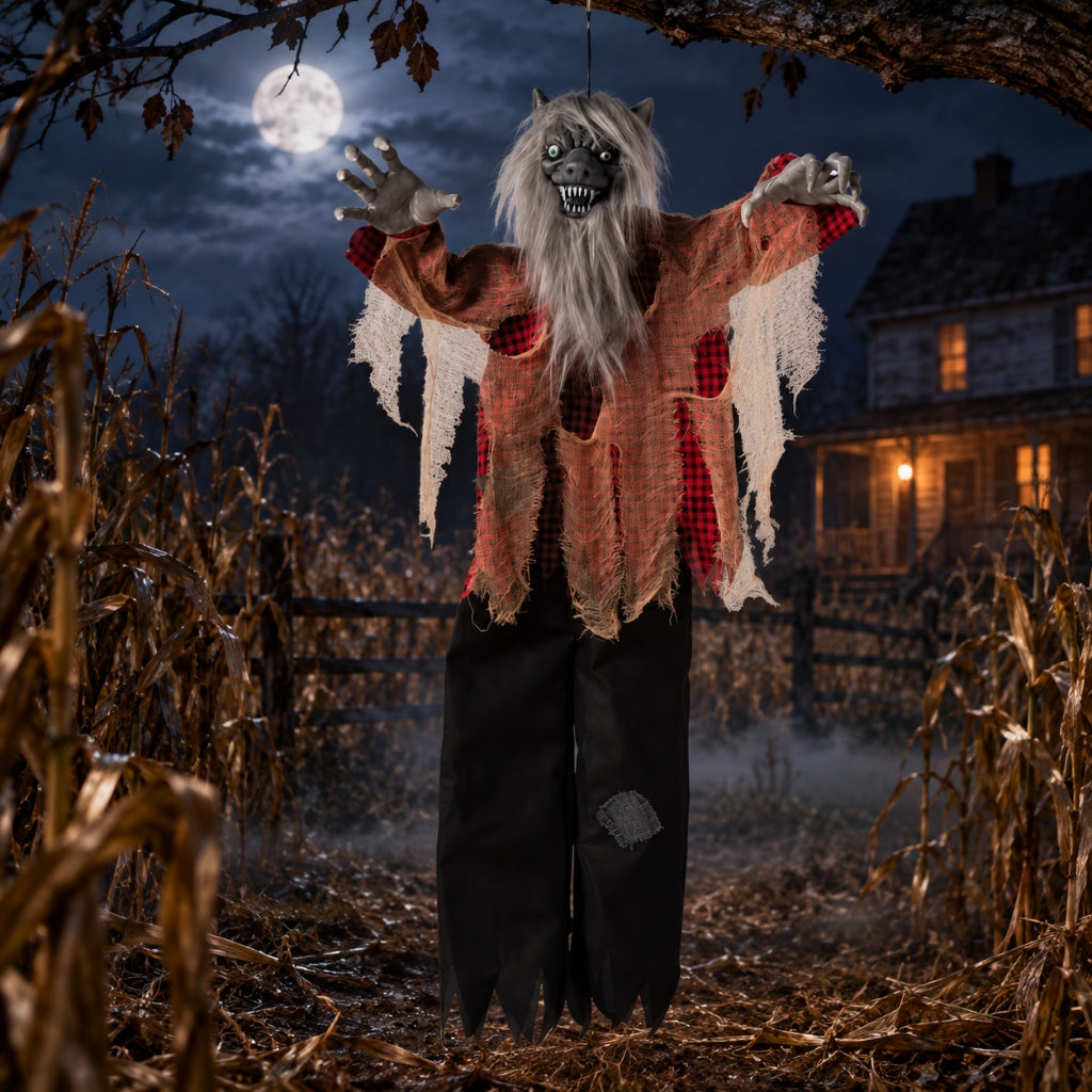 4ft Animated Tattered Werewolf Hanging Halloween Decoration