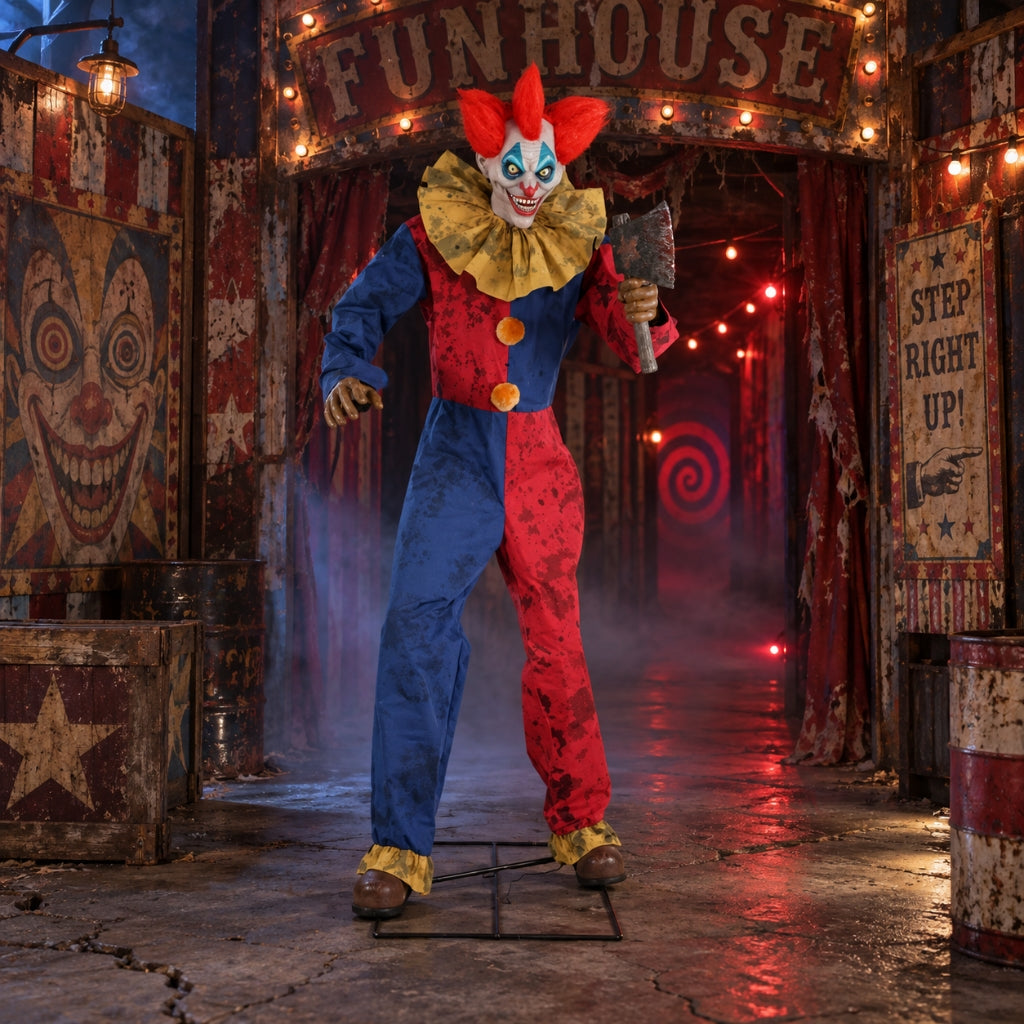 7ft Animated Axe-Wielding Clown Halloween Decoration