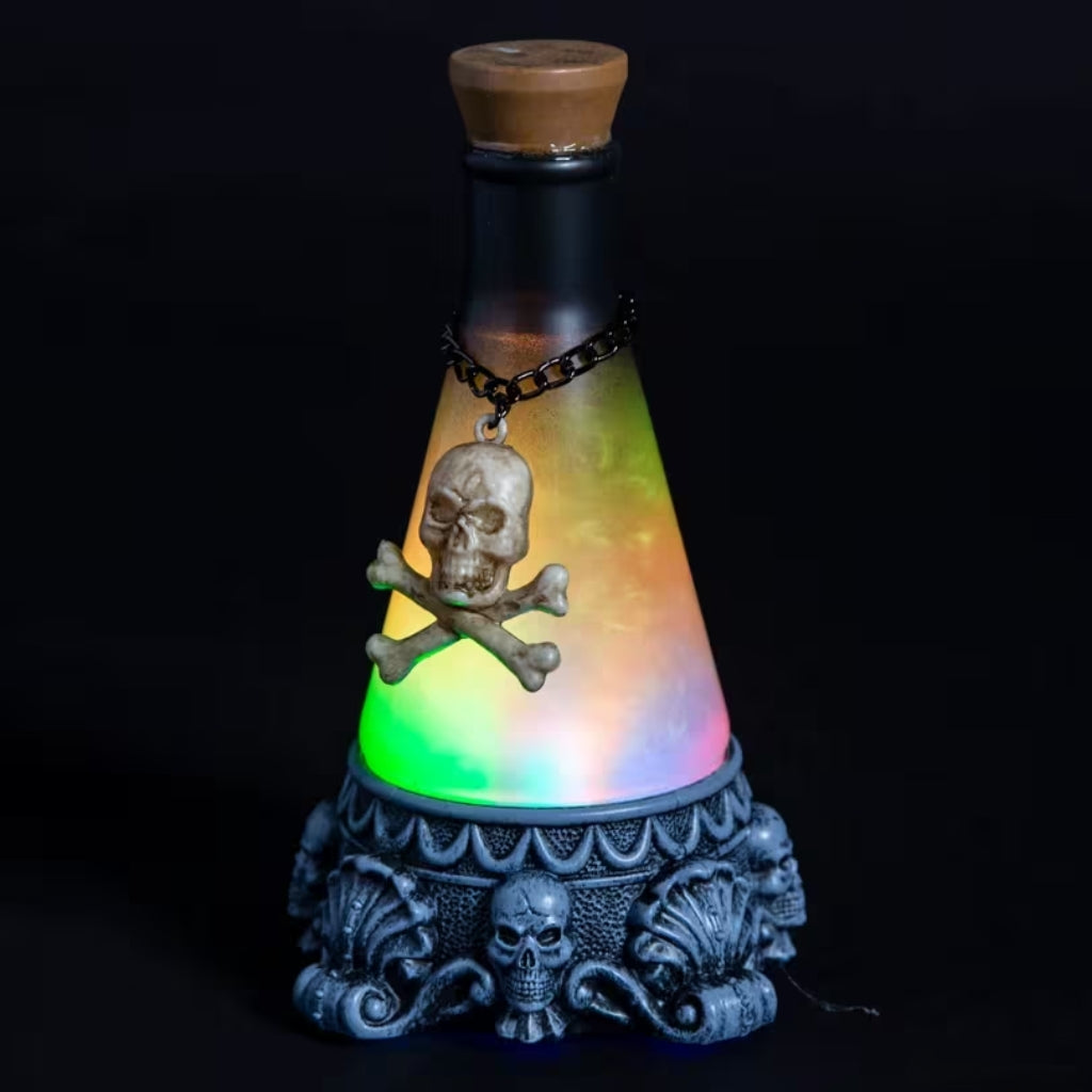 12" Light-Up Green Potion Bottle with Skull Decoration