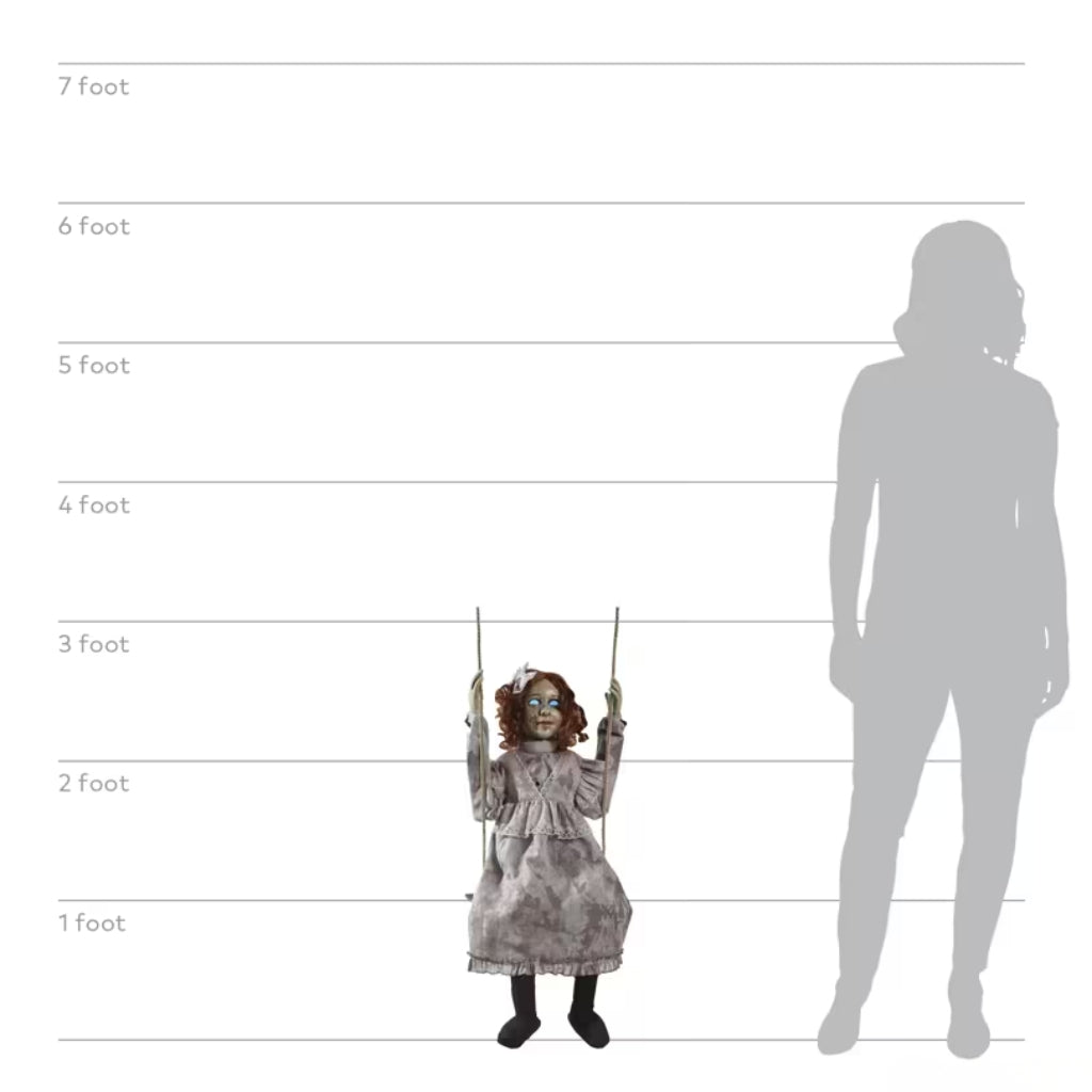 30" Animated Swinging Decrepit Doll with Light-Up Eyes