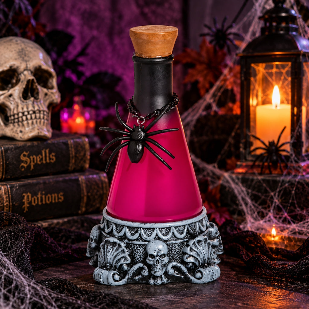 12" Light-Up Pink Potion Bottle with Spider