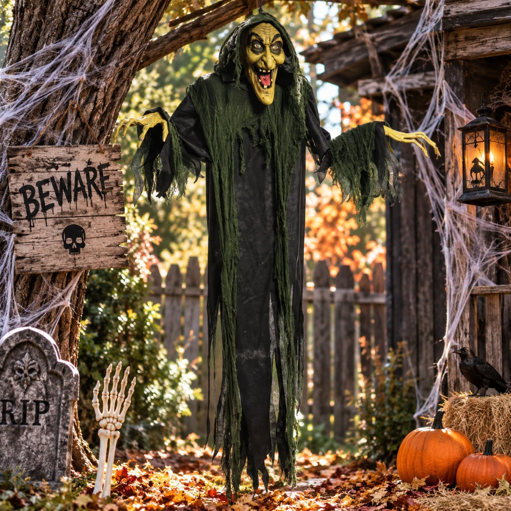 6ft Animated Hanging Witch with Light-Up Eyes