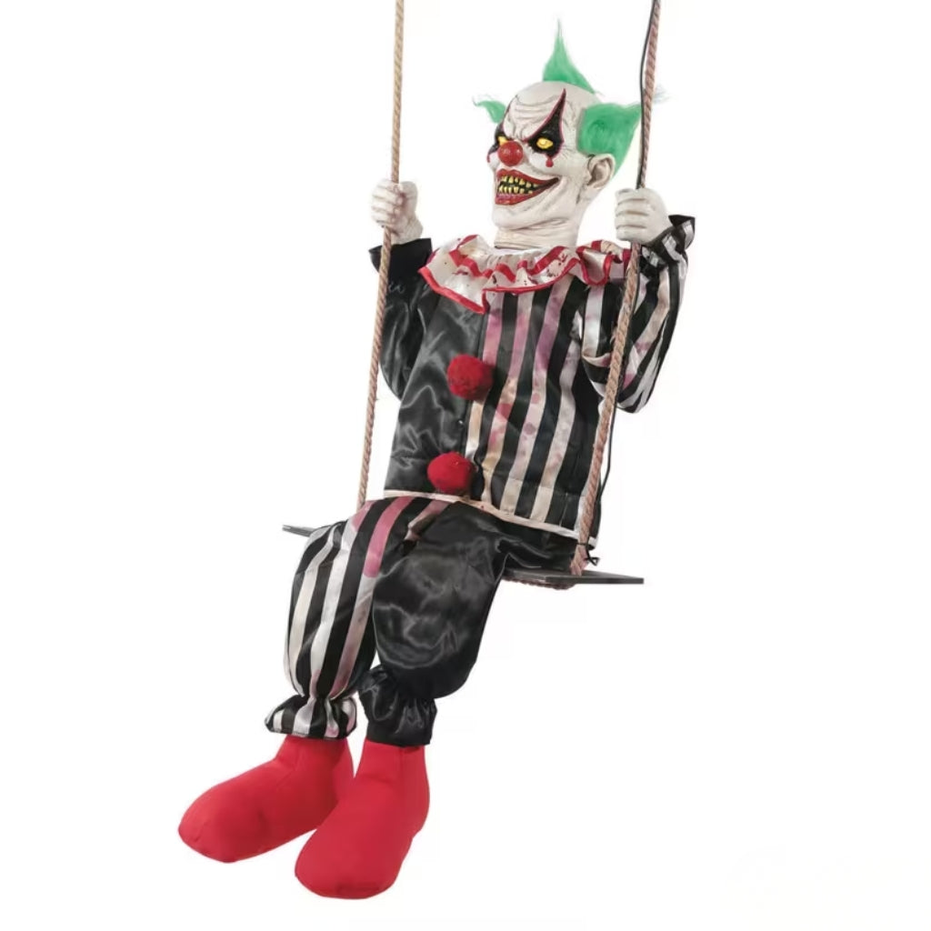 Animated Swinging Chuckles Clown with Light-Up Eyes and Sound