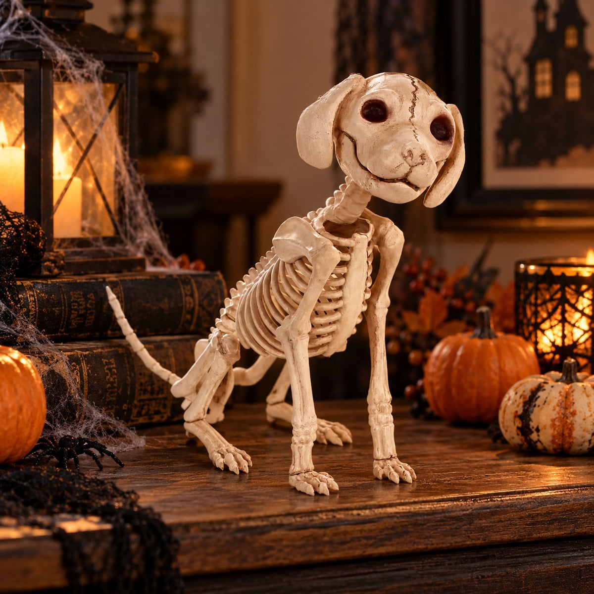 8 Inch Sitting Puppy Skeleton Halloween Decoration